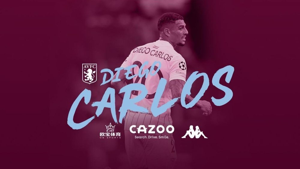 Diego Carlos acerta com o Aston Villa. Twitter/AVFCOfficial