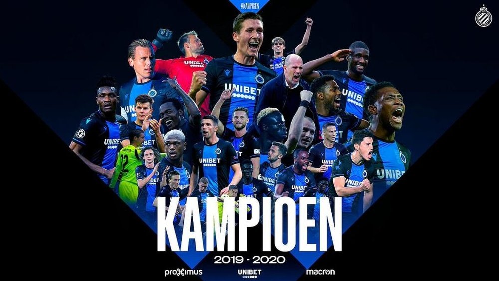 Campeonato Belga é cancelado e o Brugge é declarado campeão. Twitter/ClubBrugge