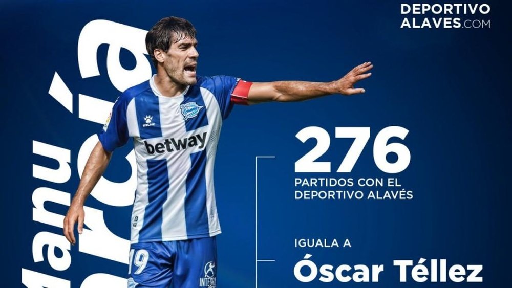 Manu García jugó su partido número 276 con el Alavés. Twitter/Alaves