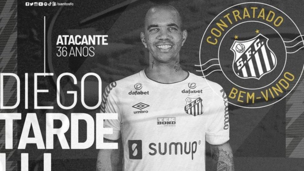 El histórico Diego Tardelli, nuevo jugador de Santos. Twitter/SantosFC