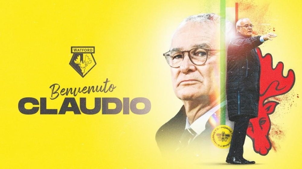 Ranieri, novo treinador do Watford.WatfordFC