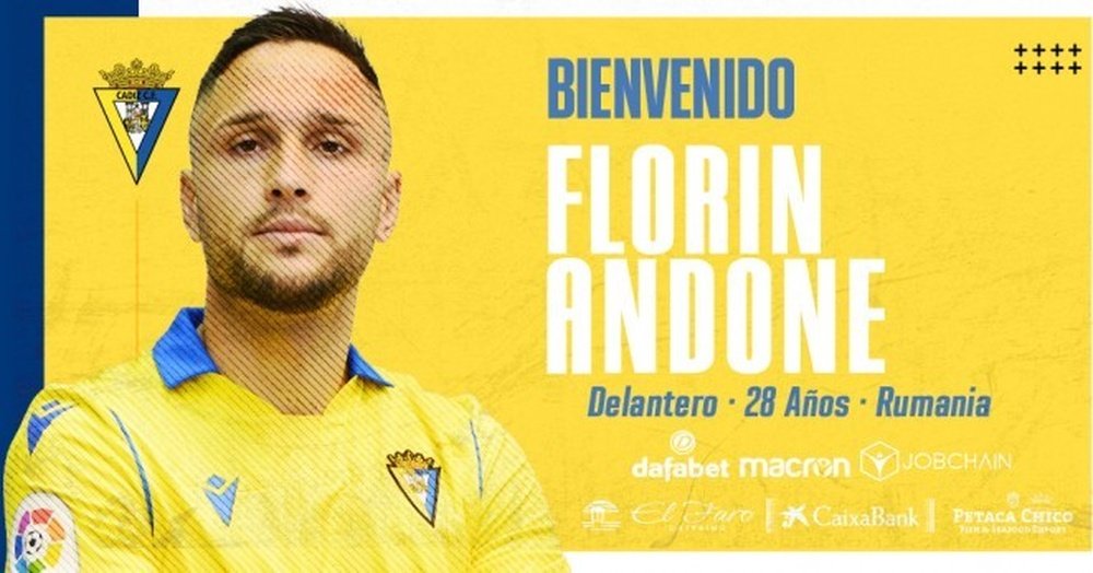 Florin Andone prêté à Cadiz. Twitter/Cadiz_CF