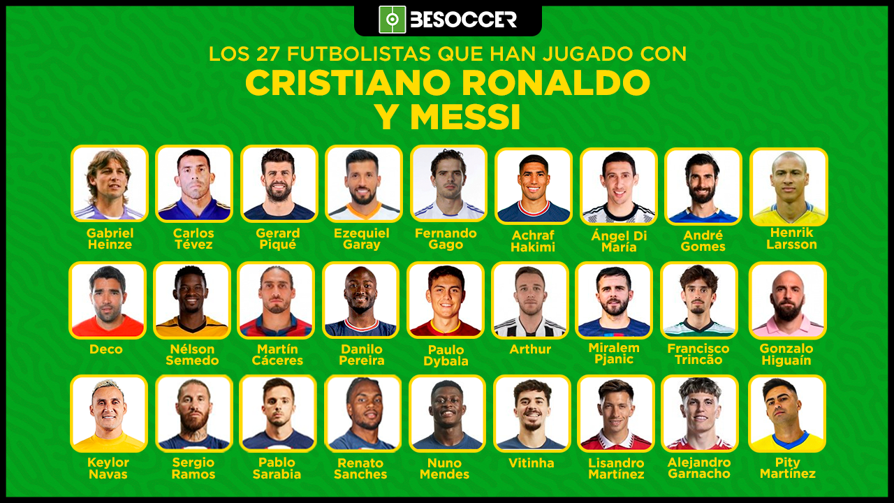 Los 27 futbolistas que han jugado con Cristiano Ronaldo y Messi