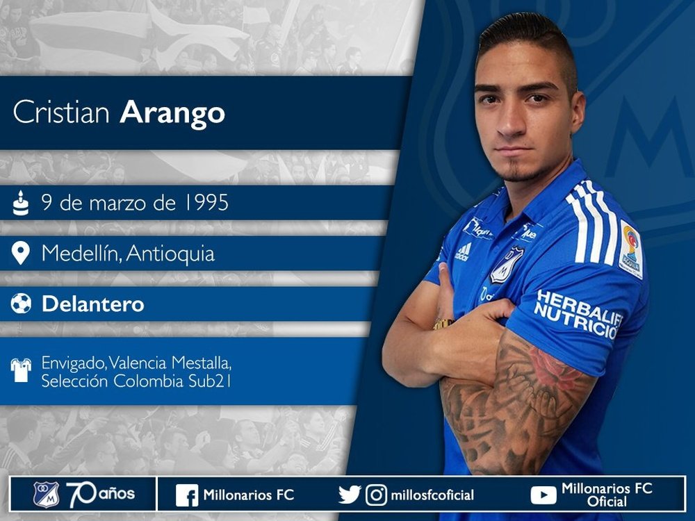 Cristian Arango forma parte de la plantilla de Millonarios. Millonarios