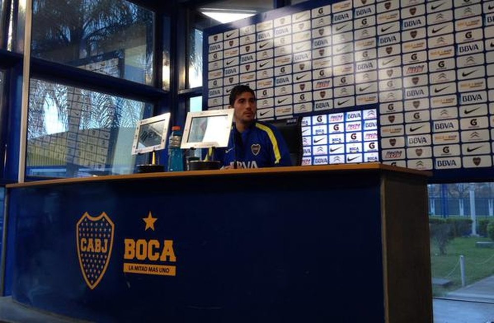 Cristian Erbes, jugador de Boca en la rueda de prensa pevia al Clásico. Twitter.