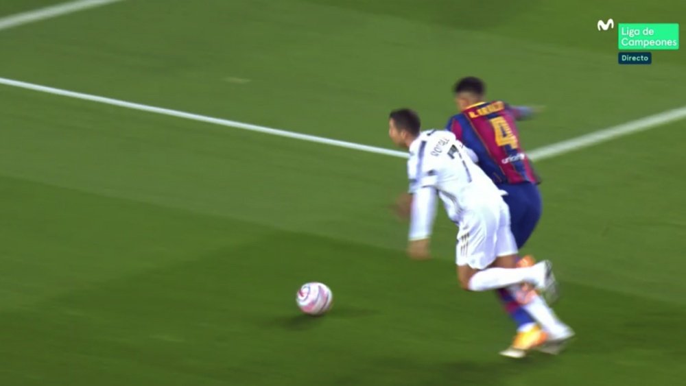 Ronaldo scored against Barcelona in the game. Screenshot/Movistar+LigadeCampeones