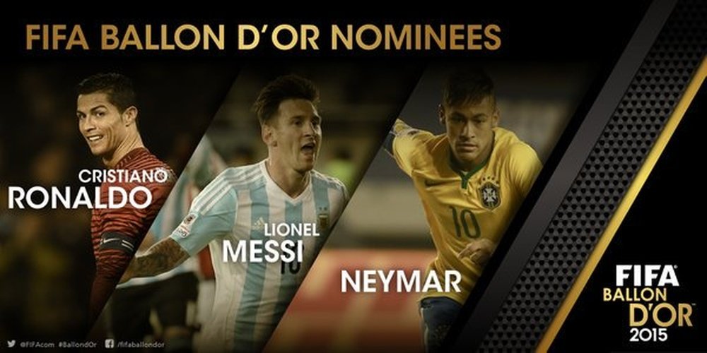 Cristiano, Messi y Neymar son los finalistas al Balón de Oro. FIFA