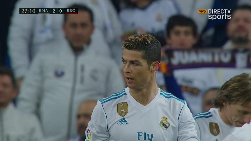 Cristiano celebra el gol anotado ante la Real Sociedad. Twitter/DirecTVSports