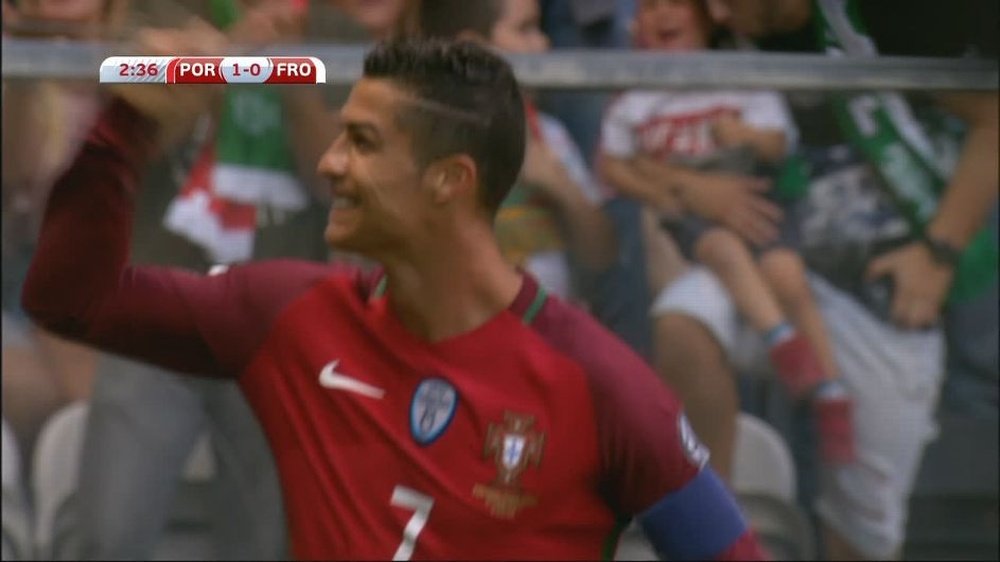 Cristiano celebra el gol de volea ante Islas Feroe. Twitter