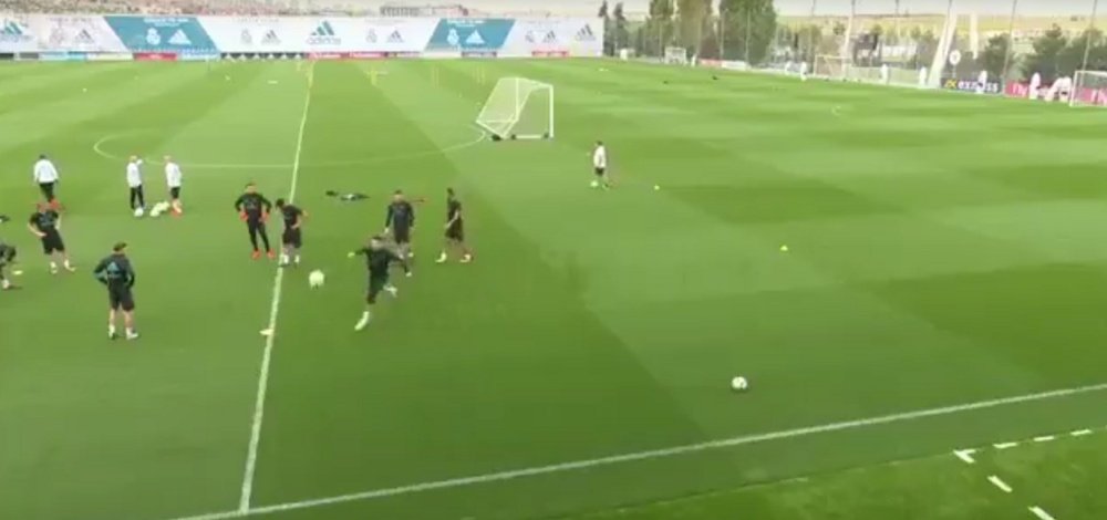 Ronaldo fires a volley towards the press area. Youtube