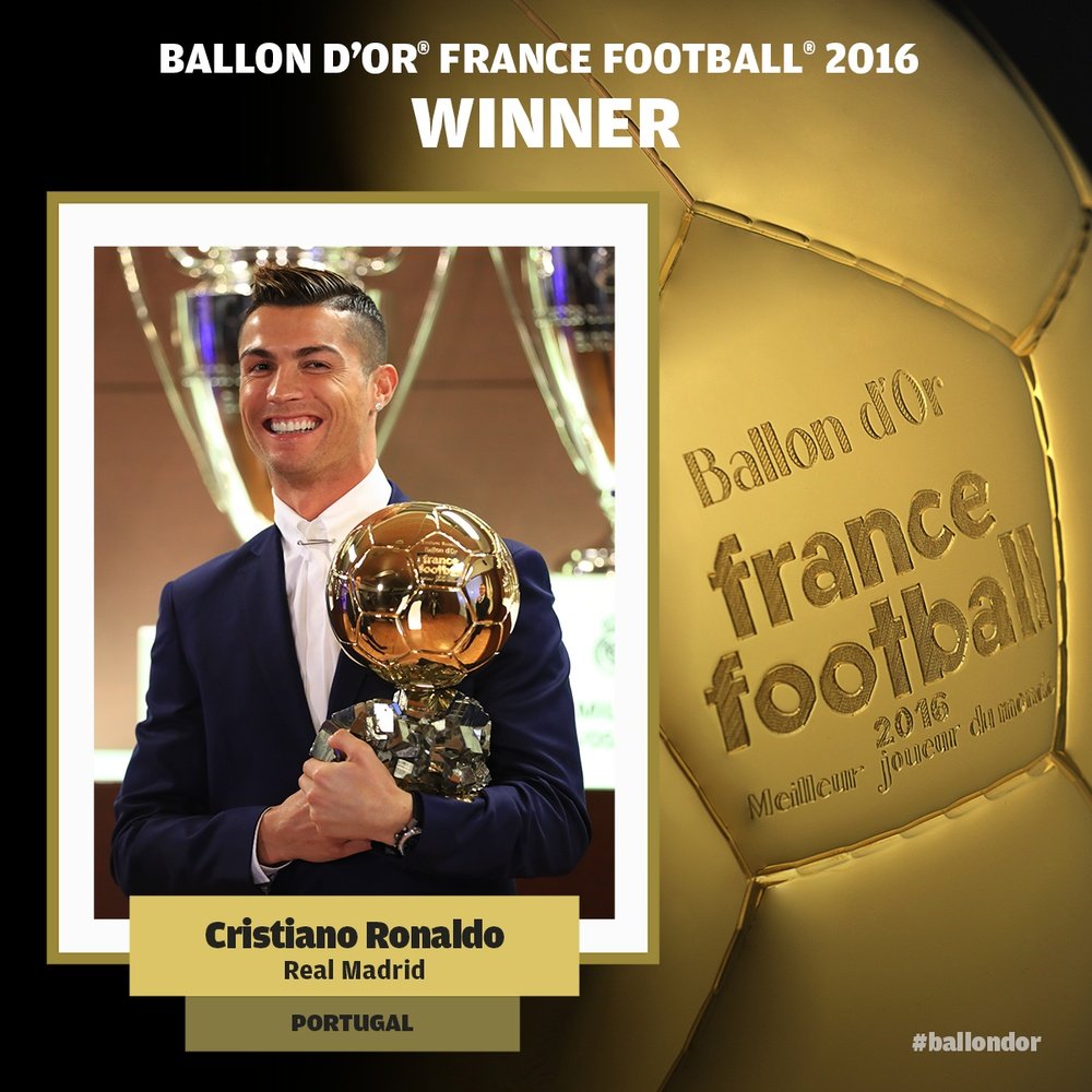 Ronaldo poses with the Ballon d'Or. FranceFootball