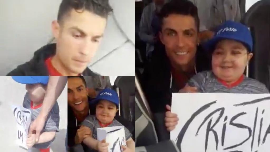 Cristiano paró el bus para saludar a un niño enfermo que le pidió un abrazo. Facebook/TiagoVelhos