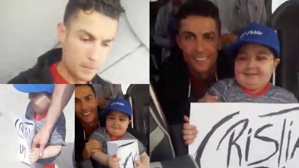 Ronaldo hugs a young leukaemia suffer who wanted to hug the Portuguese star. Facebook/TiagoVelhos