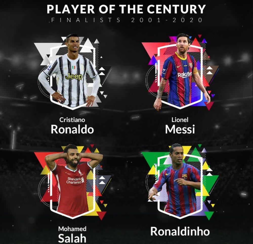 Ronaldo, Messi, Salah e Ronaldinho, candidati al premio. Twitter/GlobeSoccerAwards