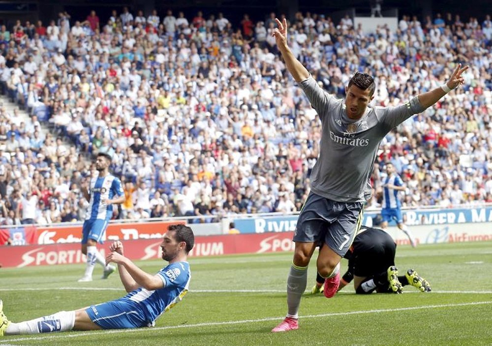 Cristiano Ronaldo celebra el primer tanto ante el Espanyol. Twitter