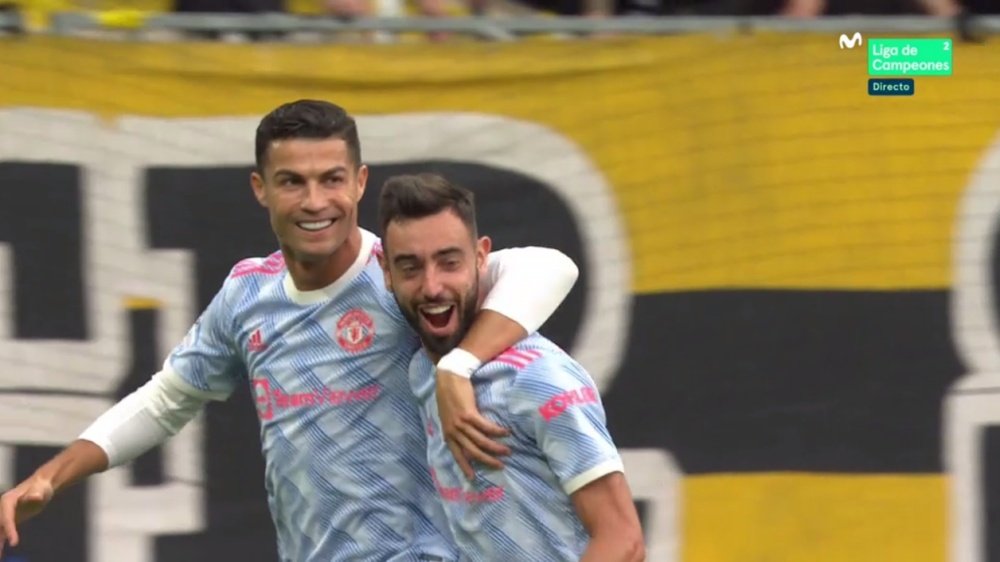 Cristiano, autor del primer gol de la Champions 2021-22. Captura/MovistarLigadeCampeones