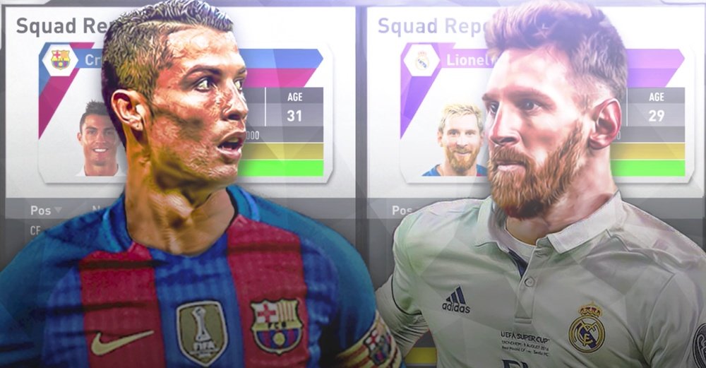 Cristiano Ronaldo con la camiseta del Barcelona y Messi con la del Real Madrid en FIFA 17. Youtube