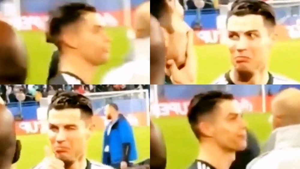 Cristiano Ronaldo reaccionó bien ante los gritos de unos aficionados. Captura/Twitter