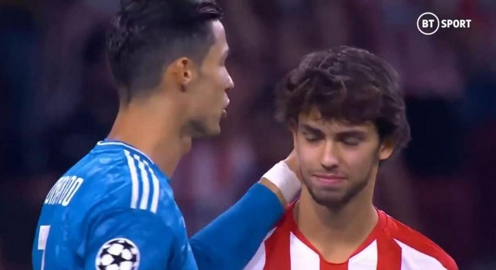 Cristiano and Joao Felix met for their respective team's UCL clash. Screenshot/BTSport