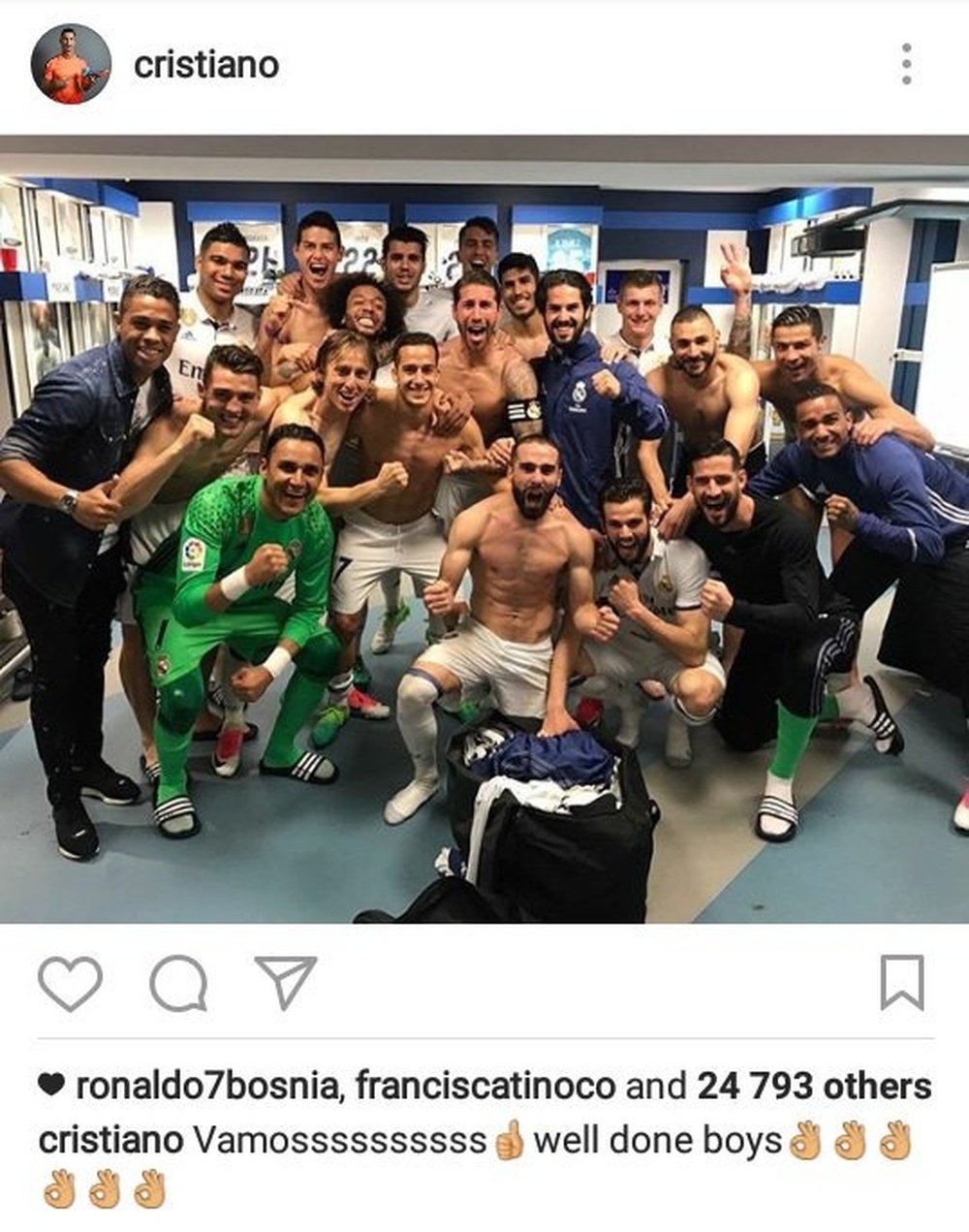 El Real Madrid disfrutó de la victoria en el vestuario. CristianoRonaldo