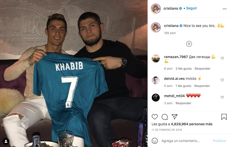 O ex-lutador e CR7 são velhos amigos. Captura/Instagram/cristiano