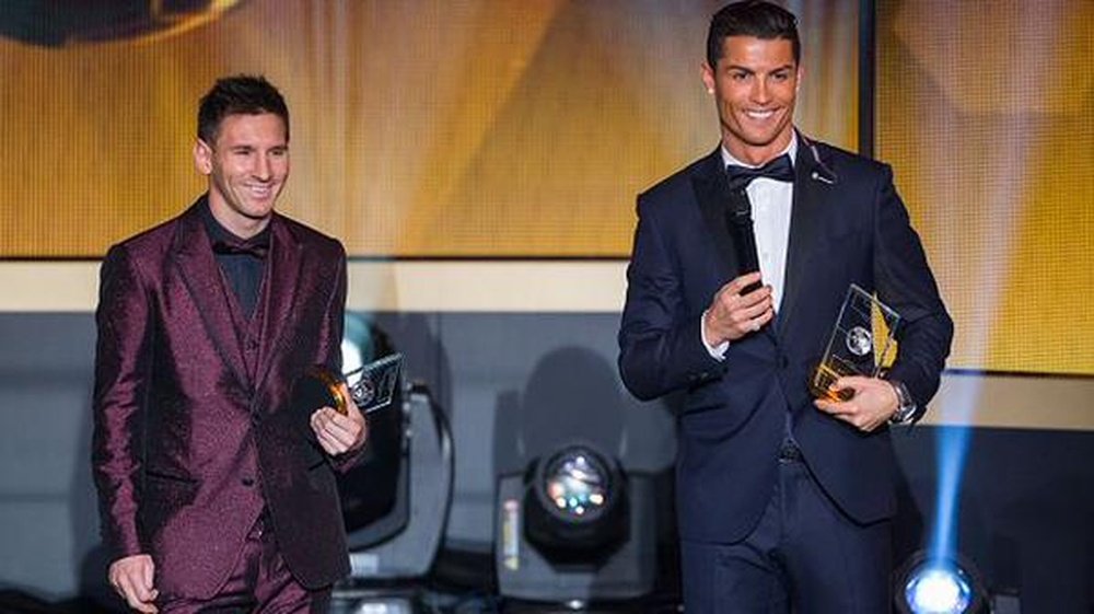 Cristiano Ronaldo and Leo Messi during the Golden Ball ceremony. Twitter