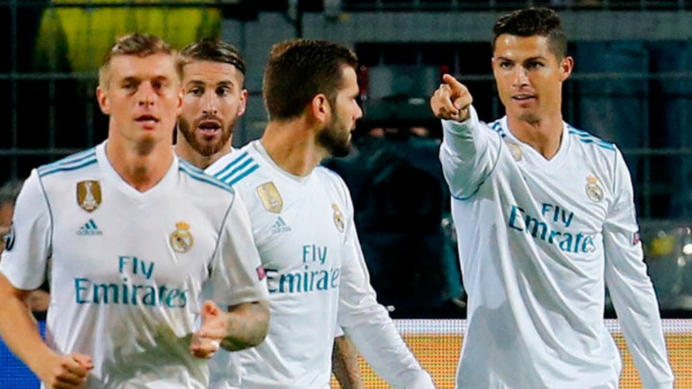 Cristiano Ronaldo, Toni Kroos, Ramos et Nacho lors du match Borussia-Real Madrid. EFE