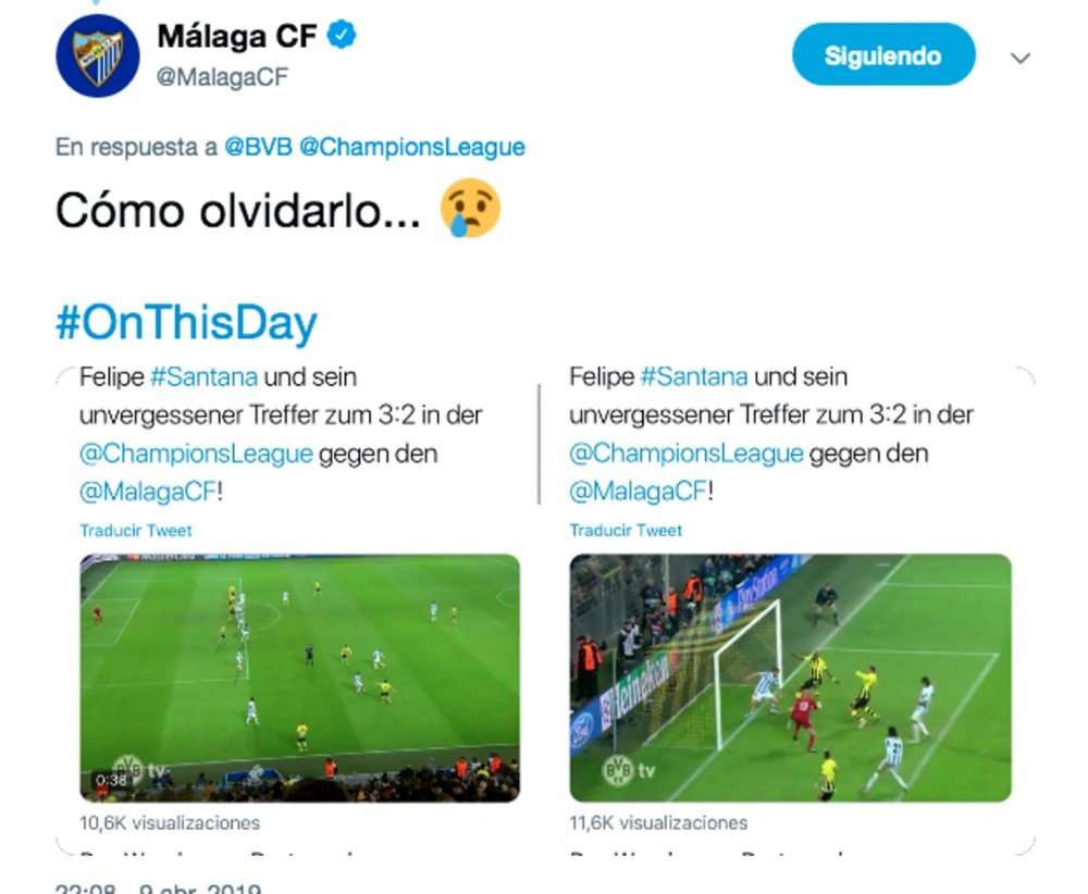 El Málaga contestó al Borussia tras recordar la eliminación de Dortmund. MalagaCF