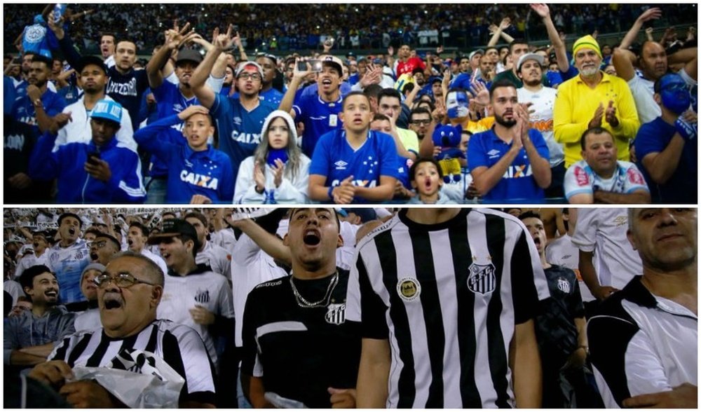 Cruzeiro e Santos se enfrentam pela 34ª rodada do Campeonato Brasileiro. Collage/Twitter