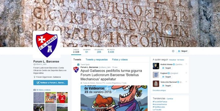 El CD Barco estrena cuenta de Twitter ¡en latín!