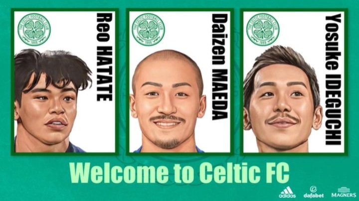 Daizen Maeda, Yosuke Ideguchi y Reo Hatate jugarán en Escocia. Twitter/CelticFC