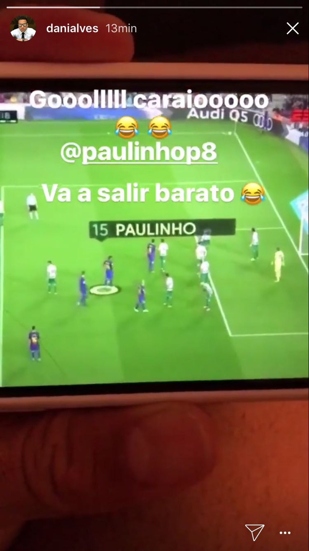 Dani Alves celebró el gol de Paulinho ante el Eibar. Instagram/DaniAlves
