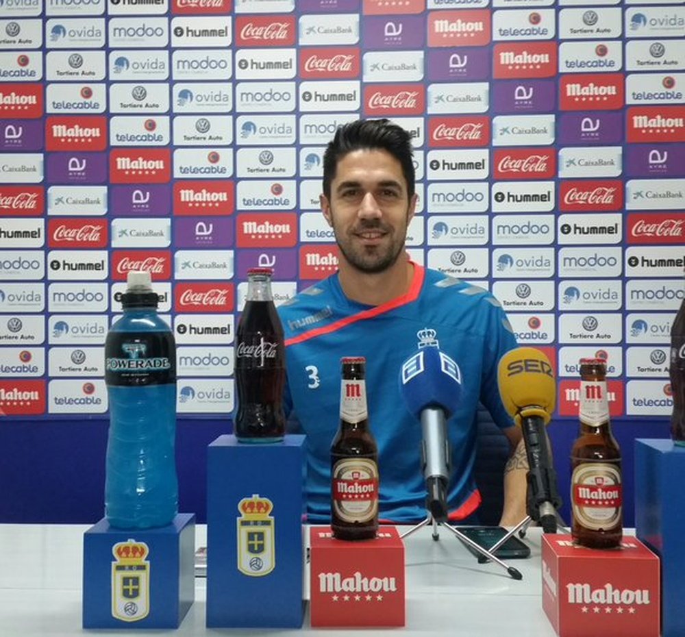 Dani Bautista, jugador del Oviedo, en rueda de prensa. RealOviedo