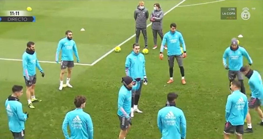 Carvajal trained with the team. Screenshot/RealMadridTV