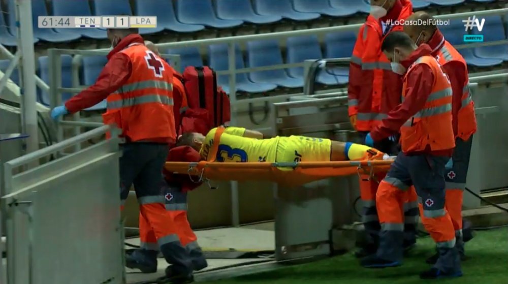 Dani Castellano dio el susto en el derbi. Captura/Vamos