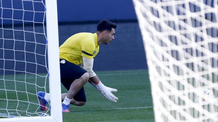 Dani Martín, durante el entrenamiento del Málaga CF en La Rosaleda el 10-03-2022. Marilú Báez