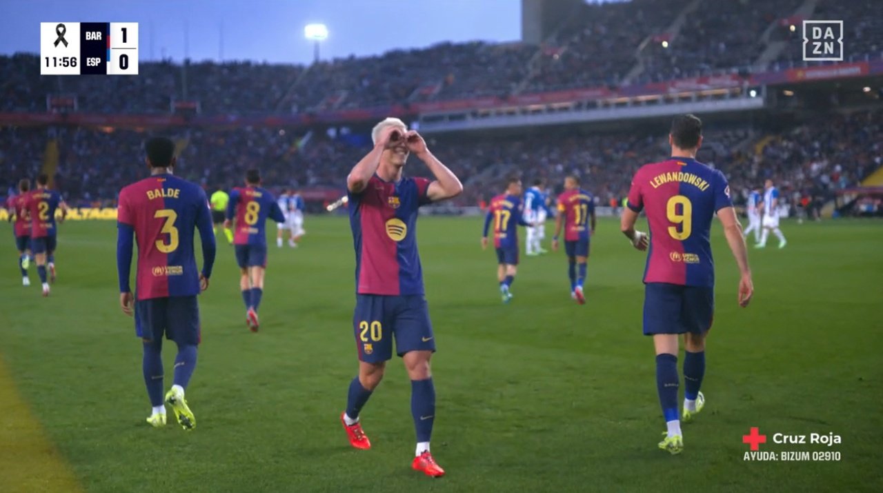 Dani Olmo marcó el primer gol del Barça. Captura/DAZN