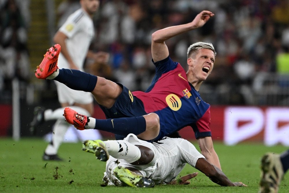Dani Olmo has strained a muscle in his right leg. AFP