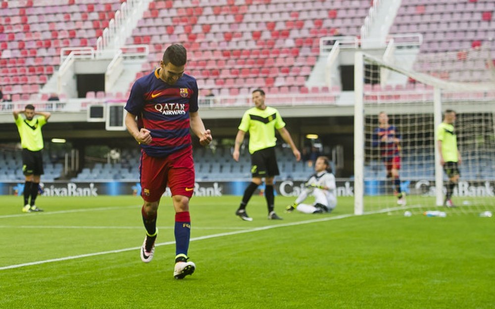 Dani Romera celebra su gol, el único tanto del Barça B en la victoria ante el Eldense. FCBarcelona