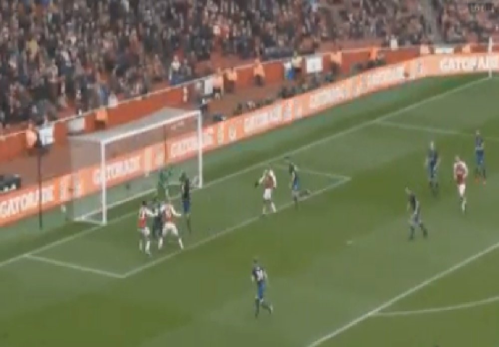 Welbeck rose highest at the back post to head Arsenal back into the lead. Screenshot