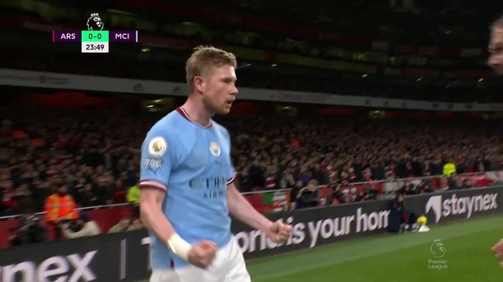 All square at the interval after Saka cancels out De Bruyne goal