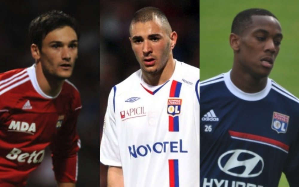 De izquierda a derecha, Hugo Lloris, Karim Benzema y Anthony Martial, en el Lyon.