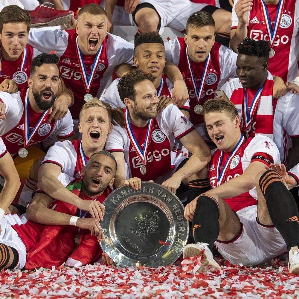 De Ligt avoided talking about Barcelona after Ajax's Eredivisie glory. Twitter/AFCAjax