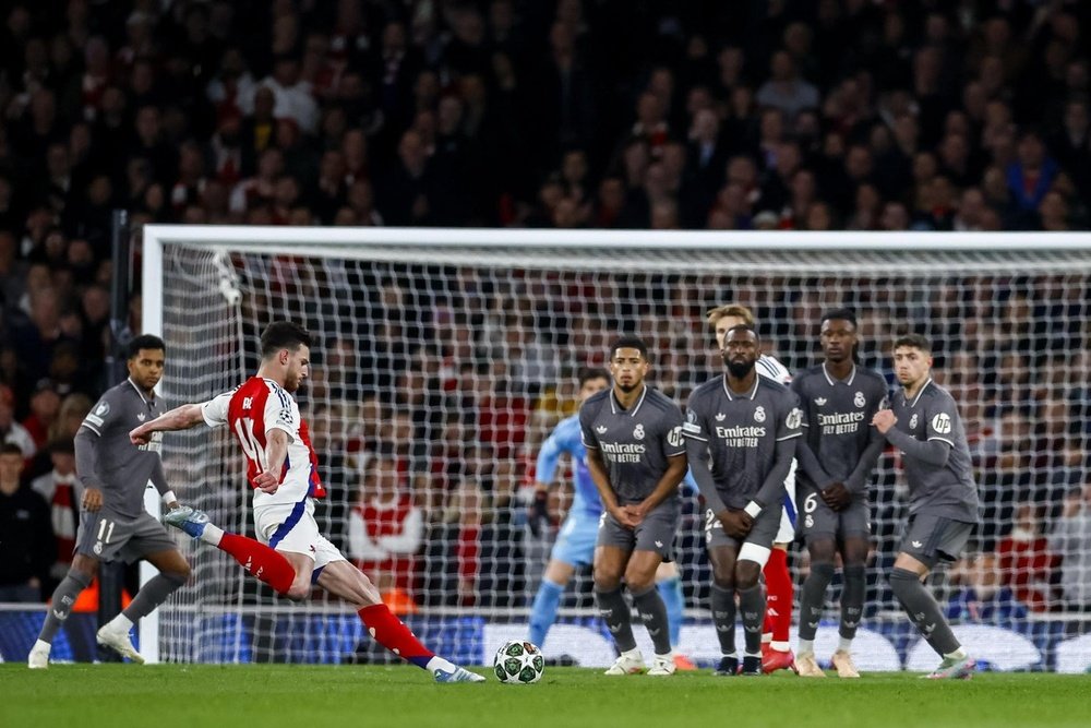 Rice had never scored a free-kick in his career before facing Madrid. EFE