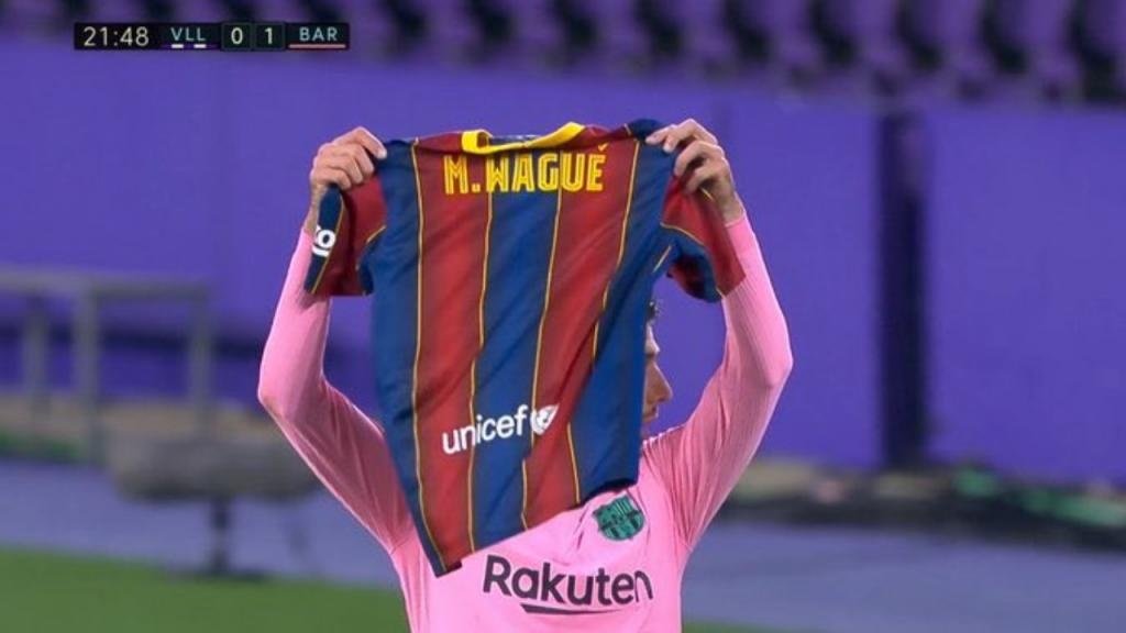 Lenglet le dedicó su gol a Wagué en Valladolid. Captura/MovistarLaLiga