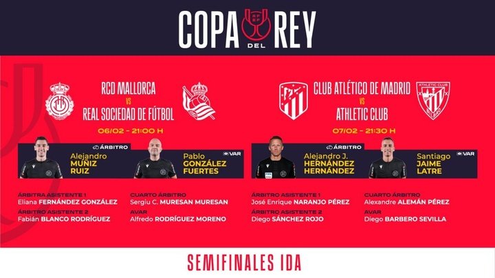 The refereeing appointments for the Copa del Rey semi-finals