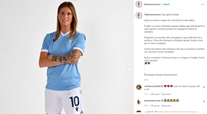 Adriana Martín se despidió de la Lazio: el Espanyol, su próximo destino