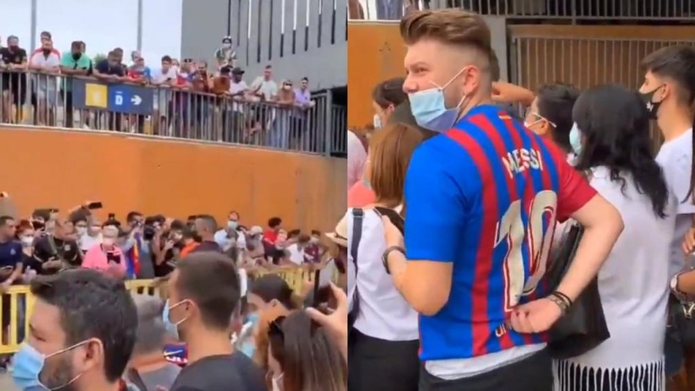 Leo Messi received the support of the fans outside the Camp Nou. Twitter/FCBarcelona_es
