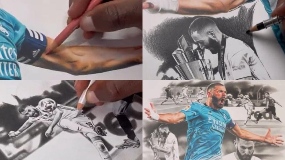 Un dibujo brutal de Benzema se hace viral. Capturas/Twitter/percymadraw