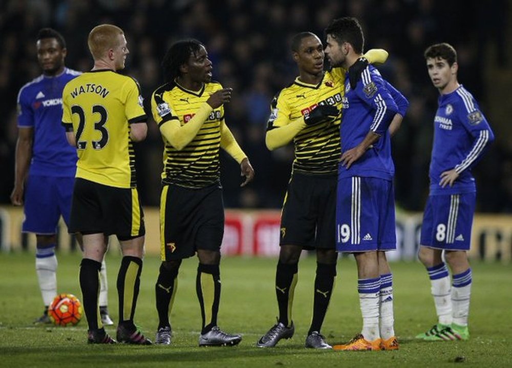 Diego Costa tuvo un partido ajetreado contra el Watford de Quique Sánchez Flores. Twitter